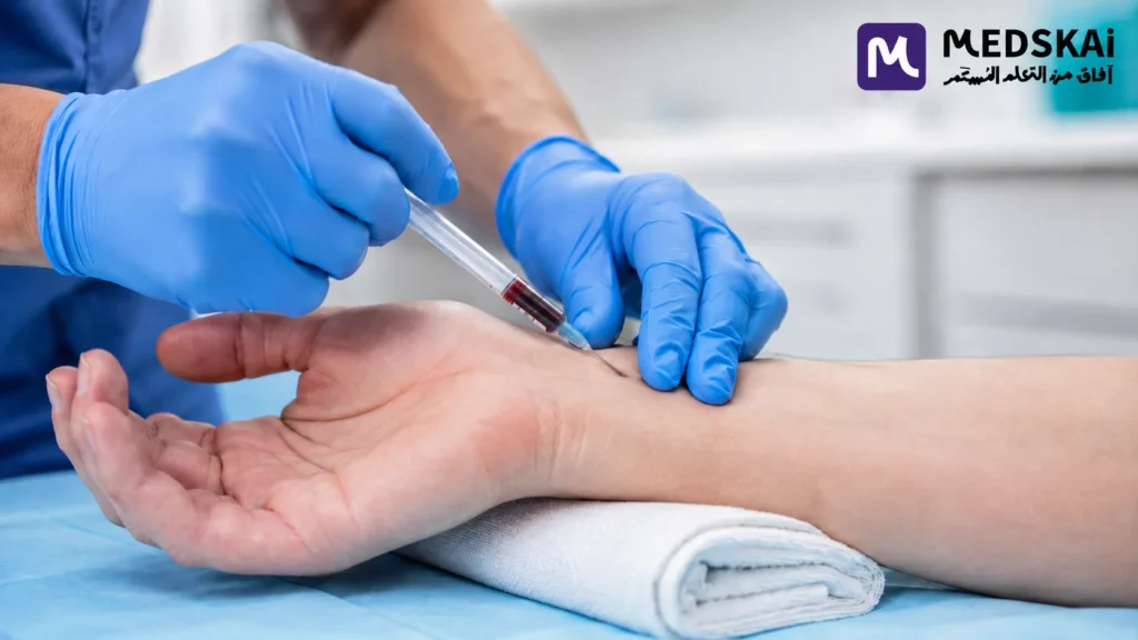 ABG interpretation image showing arterial blood gas sample collection from the radial artery